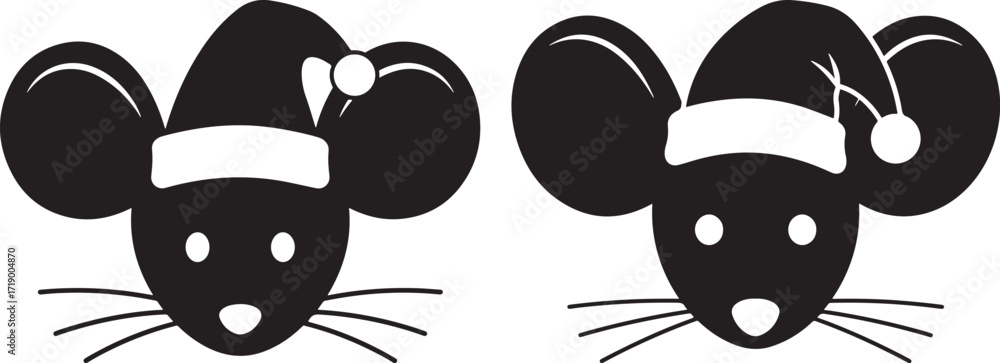 Fototapeta premium Two cute christmas mice silhouette