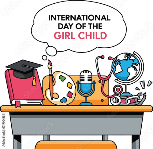 International day of the girl child concept education, creativity and dreams of the future for girls