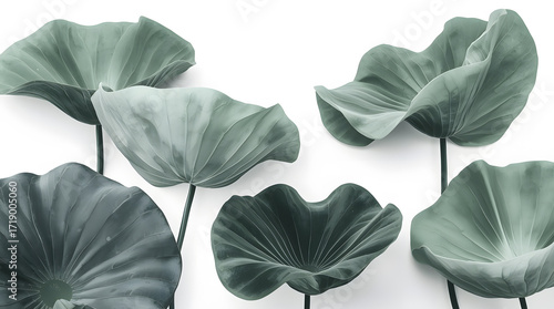 Blue and green leaves with blue and white flower design