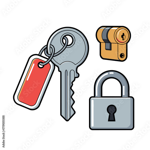 Illustration of a Security Keychain Keypad Lock and Cylinder Mechanism