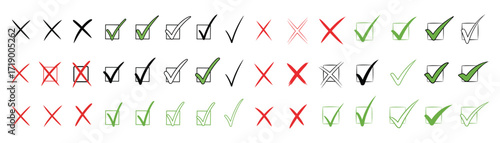 Check Marks and Crosses Vector Hand Drawn Illustration