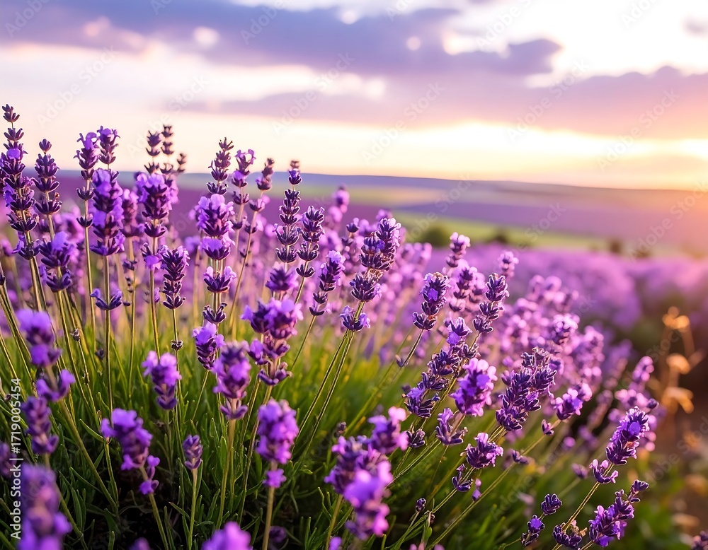 Naklejka premium Lavender field at sunset (1)