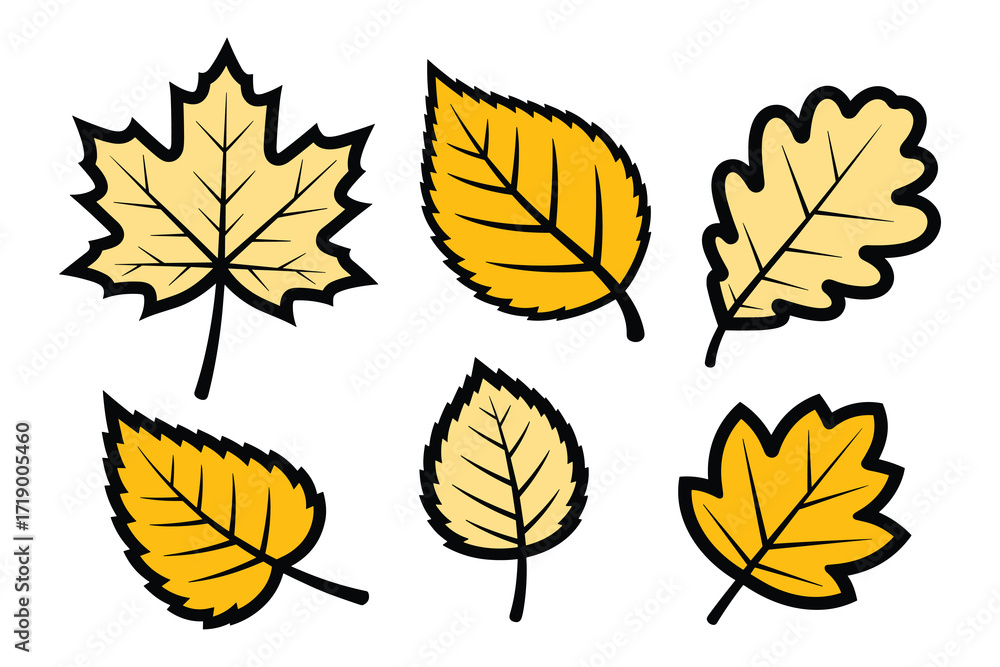 Obraz premium Colorful Cartoon Autumn Leaves Illustration, Different Shapes