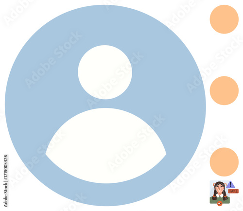 Simplified user icon in blue circle with three orange dots aligned vertically to the right. Ideal for identity, user management, social connection, profiles, communication, networking, digital