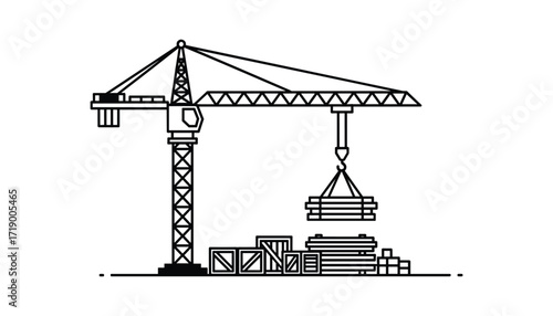 Construction Crane with Supplies Vector Illustration
