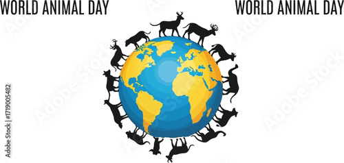 World animal day illustration with animals around the world awareness for animal rights and welfare