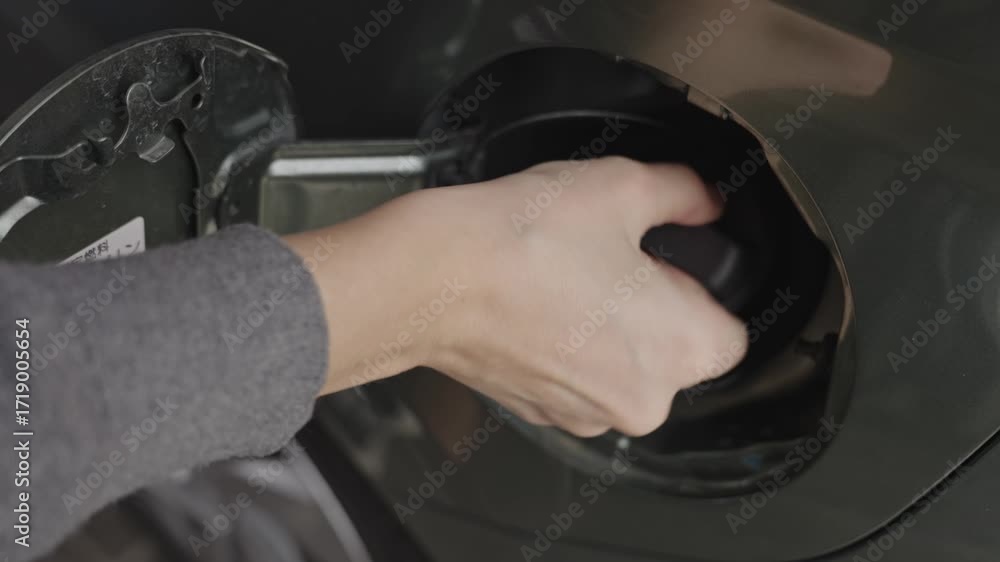 A person demonstrates the correct way to open a gas cap and refill a ...