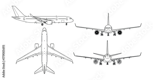 Detailed Airplane Blueprint Vector Illustration