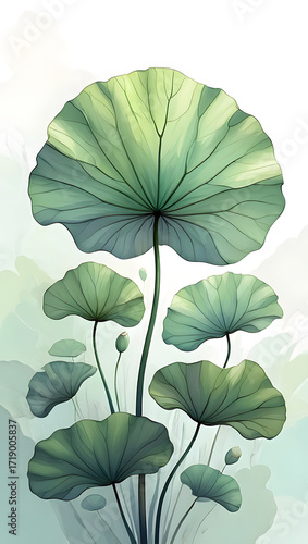 Green leaves background with blue backdrop and natural foliage pattern