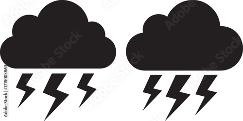 Two dark clouds with lightning bolts silhouette