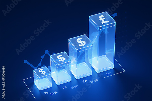 Glass Blocks with Currency Symbols Ascending on Timeline