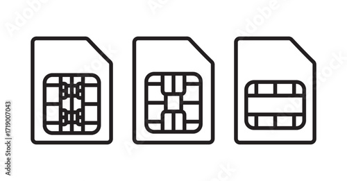 Sim card icon Flat outline fill set. SIM icon set in different style vector illustration on. Sim card icon set in black filled and. sim card icon sign vector. Sim card icon Flat outline fill set. SIM 