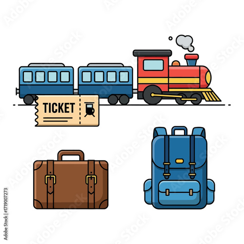 Vintage Train Journey Ticket Luggage Backpack Travel Adventure