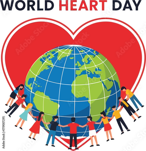 People surrounding the world with a heart for world heart day cardiovascular health awareness