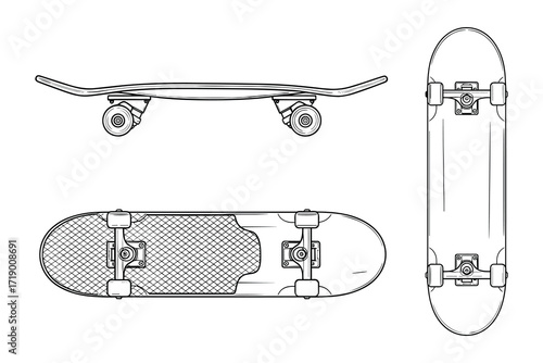 Skateboard Vector Illustration with Three Views