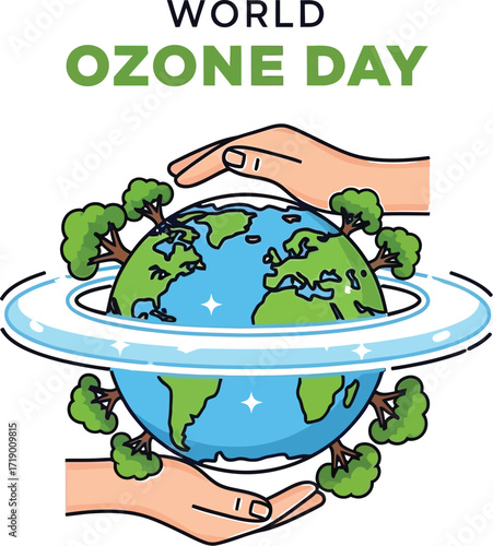World ozone day vector illustration with earth and hands protecting it for banner or poster design