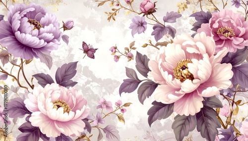 Fototapeta Naklejka Na Ścianę i Meble -  Floral design wallpaper with peonies