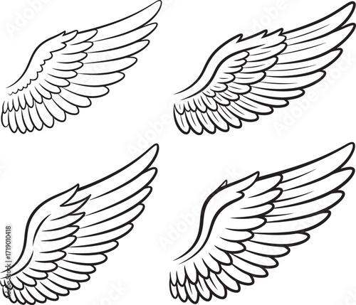 Four detailed angel wing silhouettes collection