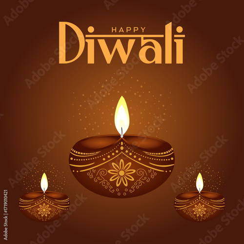 Indian festival of lights, Diwali, celebration background with glowing diyas.