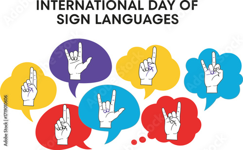 Celebrating international day of sign languages with colorful hand signs in speech bubbles