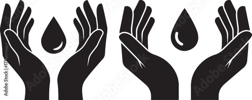 Two pairs of hands cupping water droplets silhouette