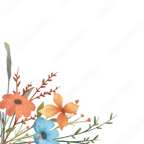 Watercolor floral arrangements of brown and peach flower and leaves. Botanic decoration illustration for wedding card, fabric, and invitation composition.