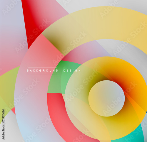 Abstract colorful layers create dynamic circular design. Soft gradients blend, forming modern visual experience.