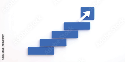 3D Blue Staircase with Upward Arrow, Abstract Business Growth and Success Concept, Career Development and Achievement Design"