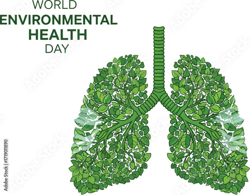 World environmental health day concept with green lungs made of leaves promoting environmental awareness
