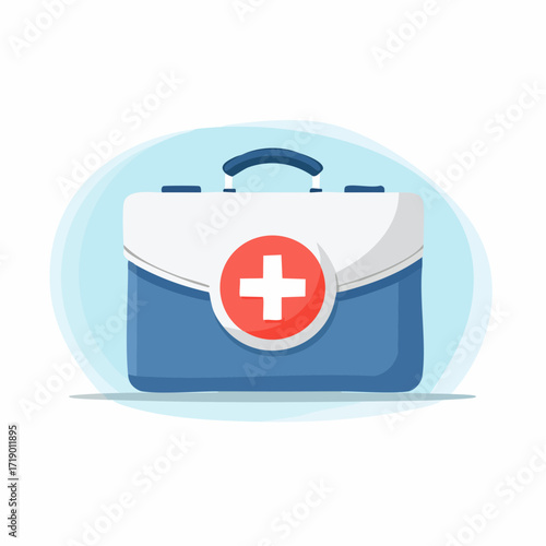 Blue first aid kit sits ready for emergencies in hospital setting, offering safety and immediate medical assistance for health and wellbeing.