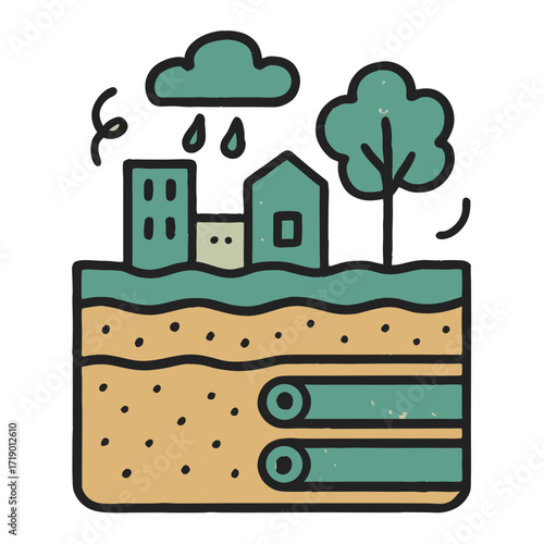 Sustainable Ecology Infrastructure Urban Ecosystem Illustration with Rain and Pipes