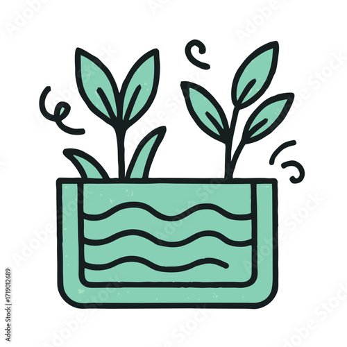 Charming doodle illustrating essential sustainable ecology for a thriving green infrastructure, emphasizing eco-friendly living and natural growth within urban and home environments