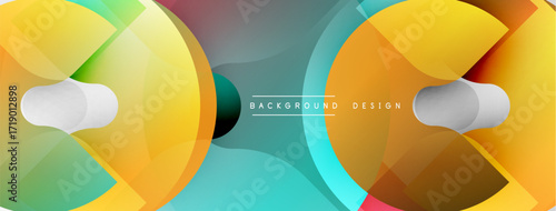 Abstract geometric shapes, vibrant colors, dynamic composition. Modern design elements create visually appealing background.