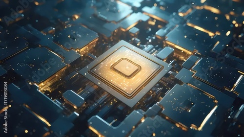 輝く金色の電子回路基板テクノロジーの抽象的な詳細