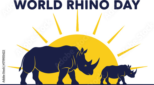 Commemorating world rhino day with rhino silhouette and sun raising awareness and promoting conservation efforts