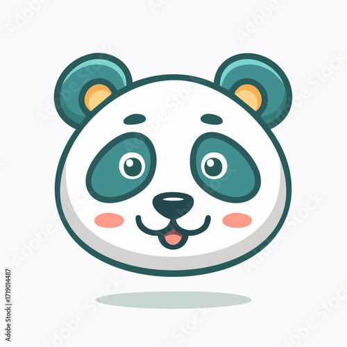 Cute panda bear smiles sweetly with its tongue sticking out, creating a playful and endearing image on a clean white backdrop.
