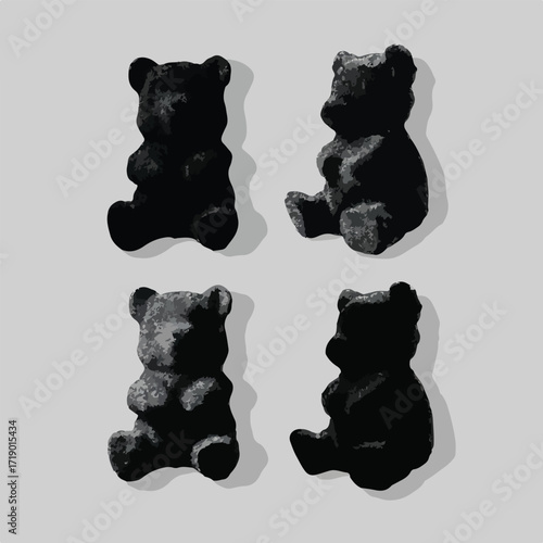 Collection of gummy bear silhouettes in various poses isolated on white background silhouette style