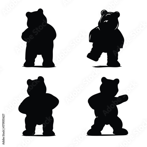 Collection of gummy bear silhouettes isolated on white background black and white graphic set