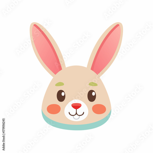 Cute bunny face smiles sweetly with pink cheeks and long ears, creating a charming and joyful animal portrait in a playful style.