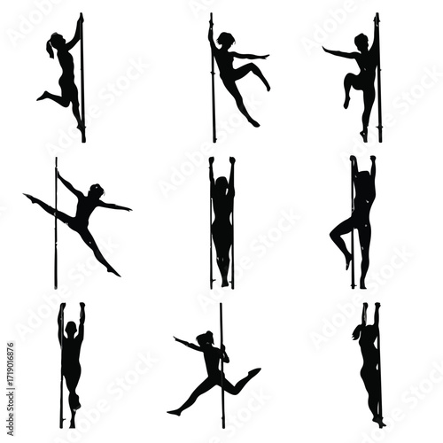 Collection of gymnastics uneven bars silhouettes for sports design isolated on white background
