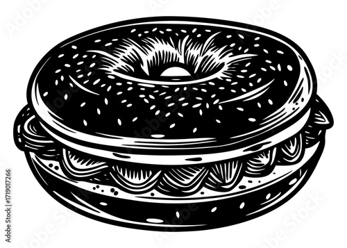 Bagel Sandwich Silhouette with Filling, Breakfast Food SVG, PNG