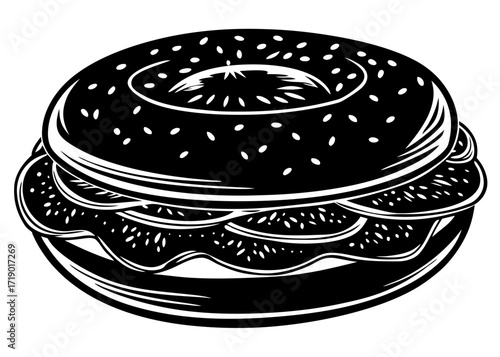 Bagel Sandwich Silhouette with Filling, Breakfast Food SVG, PNG