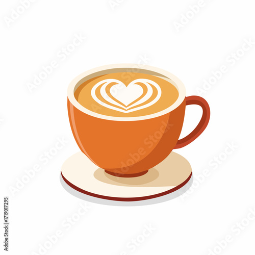 Steaming cup of coffee sits on saucer with heartshaped latte art, creating a cozy and inviting atmosphere for a relaxing morning break.
