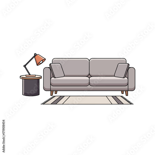 Comfortable Living Room Scene With Sofa Table and Lamp