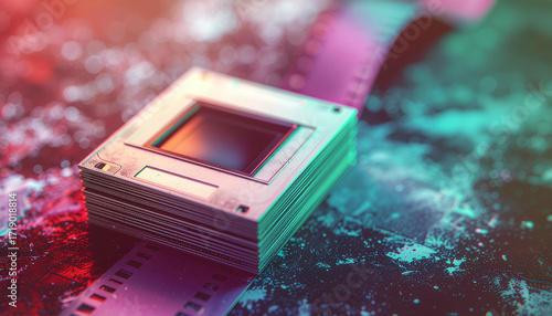 Stack of Vintage Film Slides on a Surface.