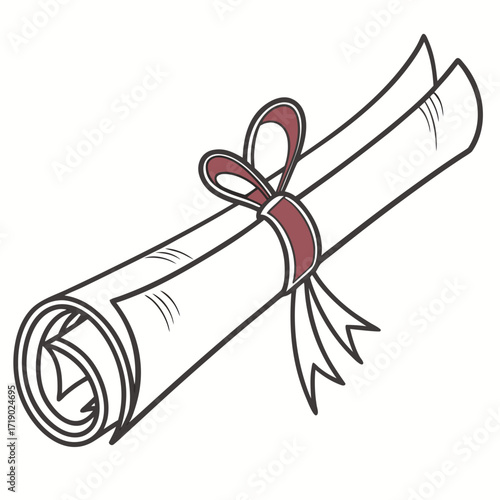 Vector art of elegant diploma scroll tied with a ribbon symbol of graduation, achievement, or formal document represents education, success, and recognition
