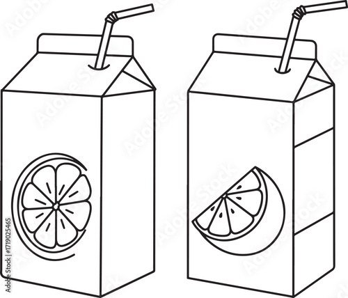 Two orange juice cartons with straws silhouette