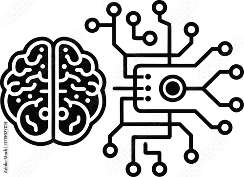 Artificial intelligence concept showing brain connected to computer chip