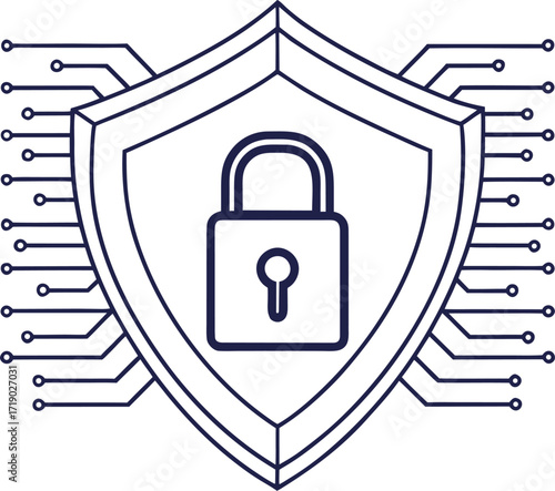 Cyber security shield with padlock in vector format