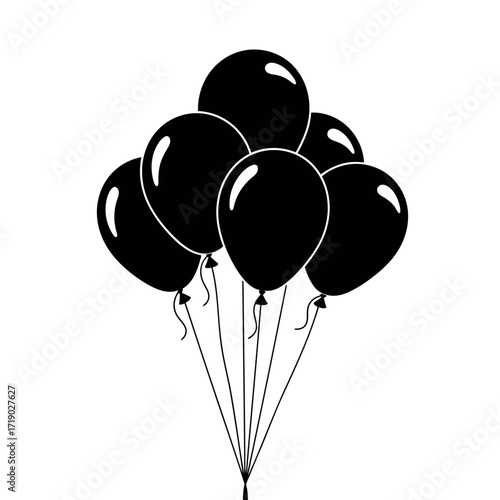 Vector illustration of a bunch of black balloons tied together with strings